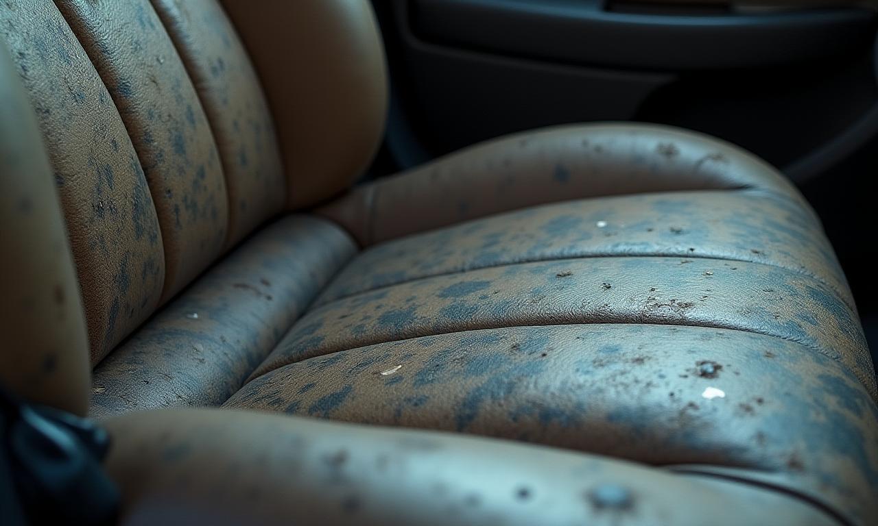 Dirty and faded car leather seat