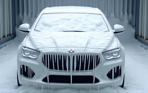 A car covered in thick, safe cleaning foam
